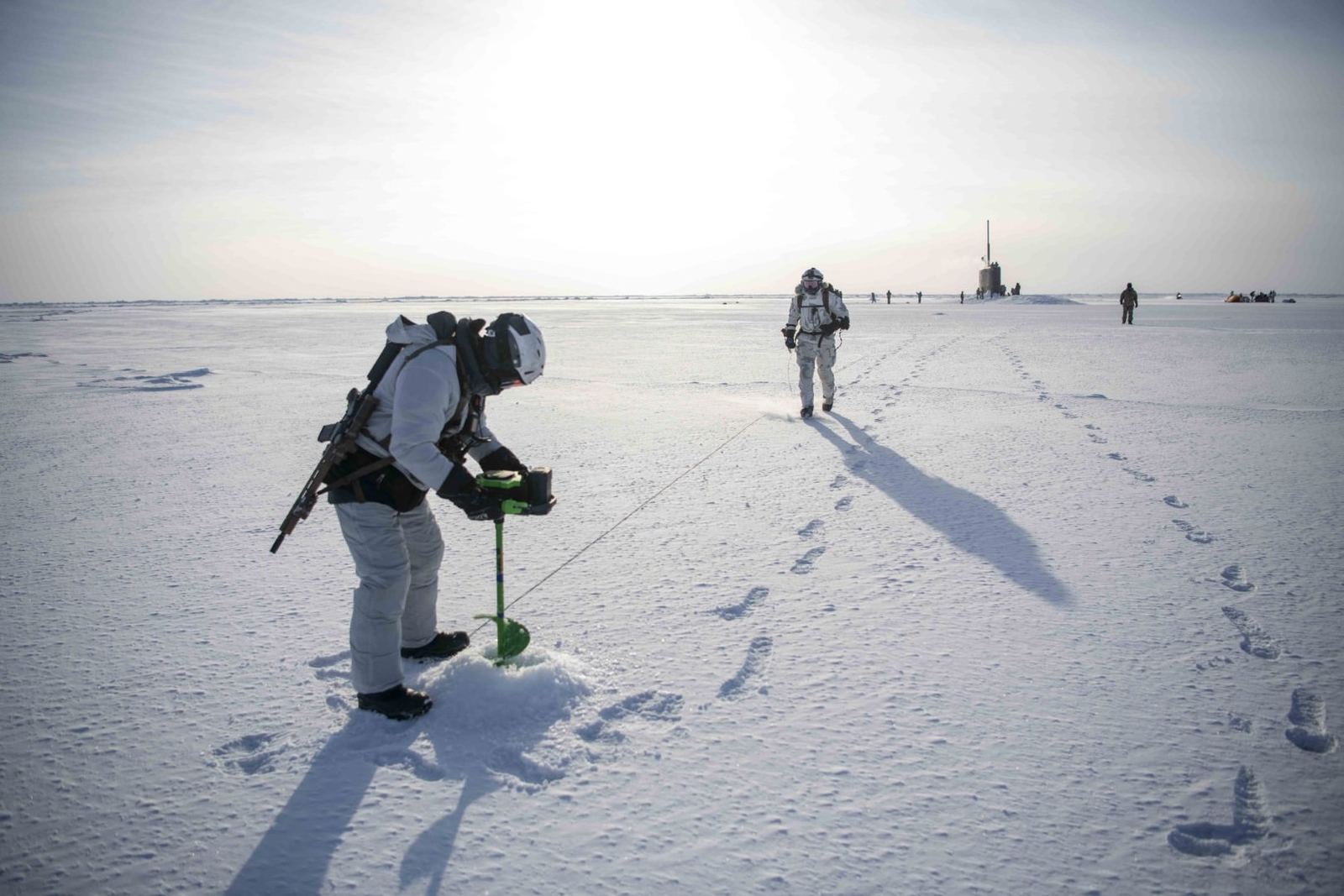 An operator crossing open ice on an arctic training movement