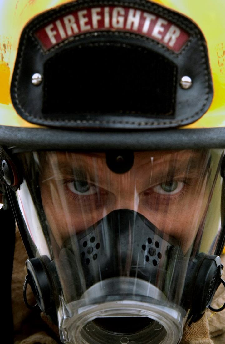 A first responder in protective equipment after an incident